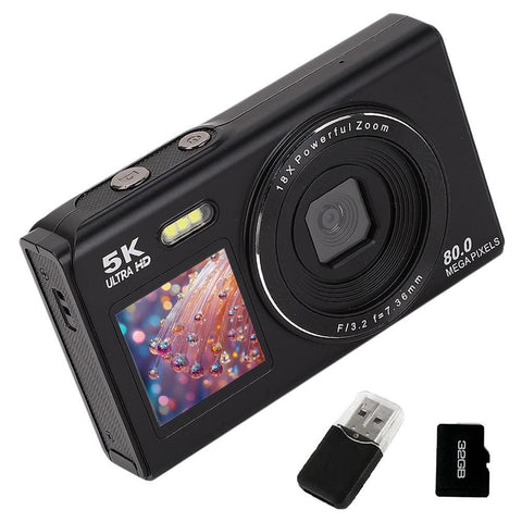 5K HD Dual Screen Digital Camera Point and Shoot Selfie Camera with LED Fill Light - White