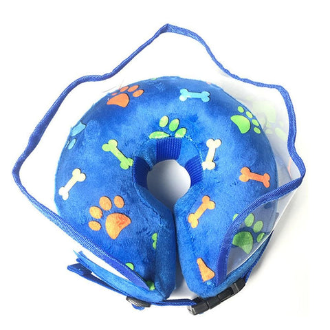 Soft Inflatable Pet Dog Cone Collar Anti Licking Scratching Blue - M