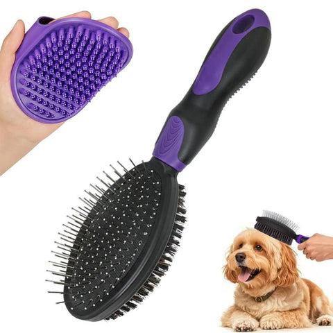 2PCS Pet Grooming Tools Double-Sided Brush for Shedding and Bathing for Short/Long Haired Dogs Cats Purple