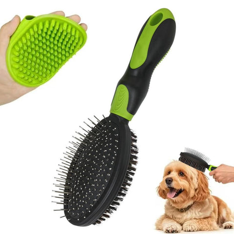 2PCS Pet Grooming Tools Double-Sided Brush for Shedding and Bathing for Short/Long Haired Dogs Cats Green