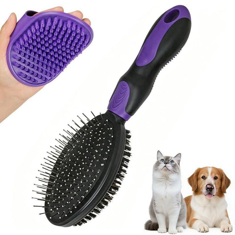 2PCS Pet Grooming Tools Double-Sided Brush for Shedding and Bathing for Short/Long Haired Dogs Cats Green