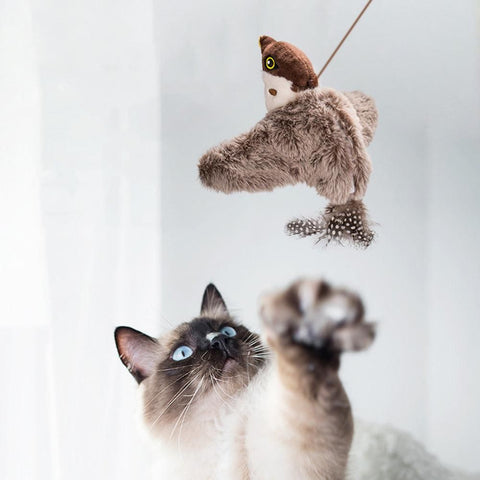 Interactive Cat Toy with Chirping Electronic Flying Bird for Indoor Cats