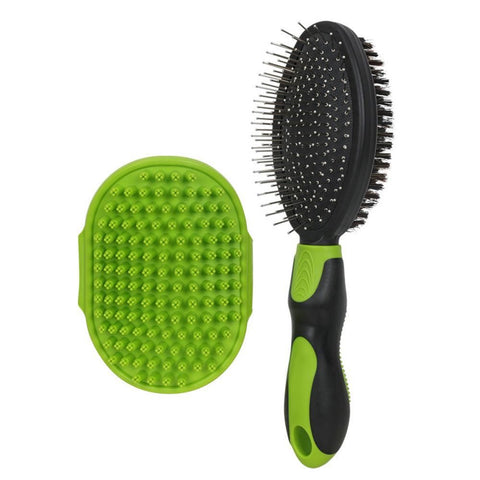 2PCS Pet Grooming Brushes Deshedding Bath Brush for Dogs Cats & Horses Green