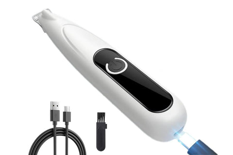 Dog Paw Trimmer with LED Light Rechargeable Pet Hair Clippers for Small Dogs Cats White
