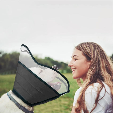 Pet Dog Cone Collar Soft Neck Collar Adjustable Pet Elizabethan Collar Black - L