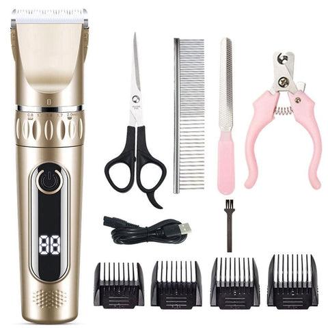 Electric Dog Cat Grooming Kit Cordless Pet Hair Shaver Scissors Clippers Trimmer White