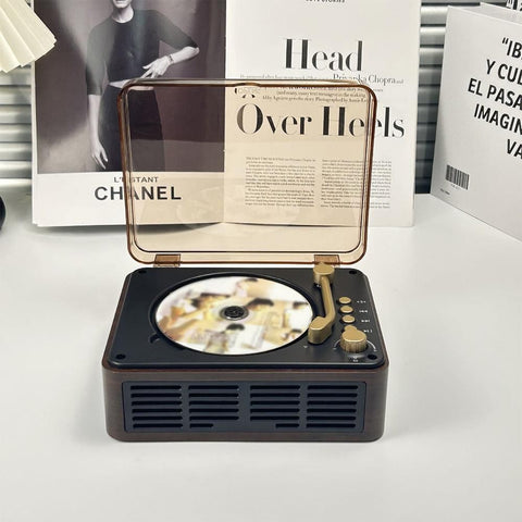 Retro CD Music Player with Bluetooth and FM Radio Multifunctional Home Audio System Brown