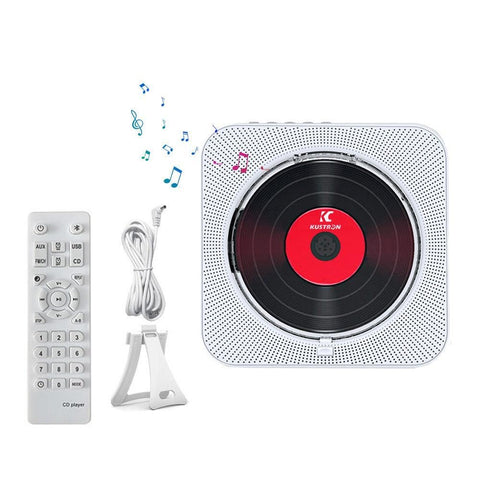 Wall-Mount Bluetooth CD Player LCD Display Music Player Home Audio Boombox Black