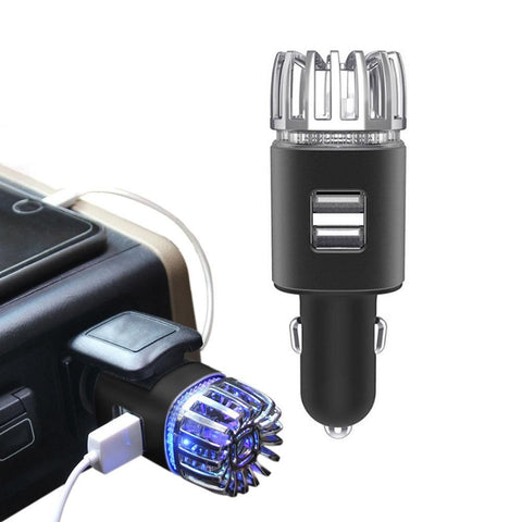 12V Car Air Purifier Car Air Freshener with Dual USB Charger Port Silver