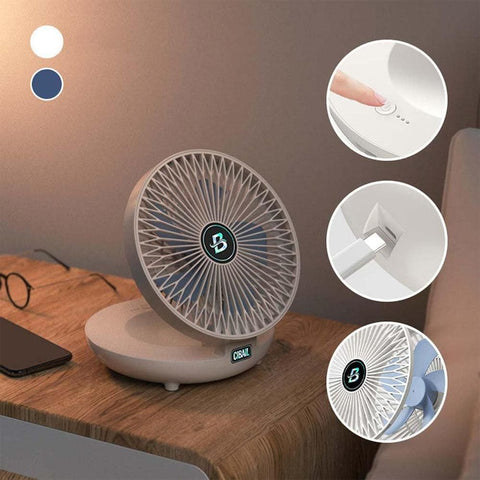 3-Speed Adjustable Air Circulator Fan Foldable Wall Hanging Fan Rechargeable Desktop Cooling Fan White