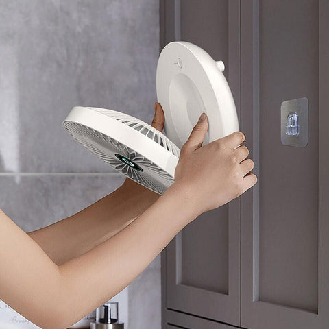 3-Speed Adjustable Air Circulator Fan Foldable Wall Hanging Fan Rechargeable Desktop Cooling Fan White