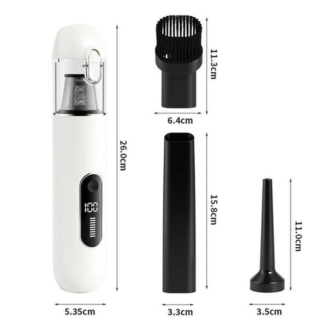 2-Mode Adjustable Cordless Handhtaeld Vacuum Cleaner Set Portable Digital Display Dust Cleaner for Car Home White