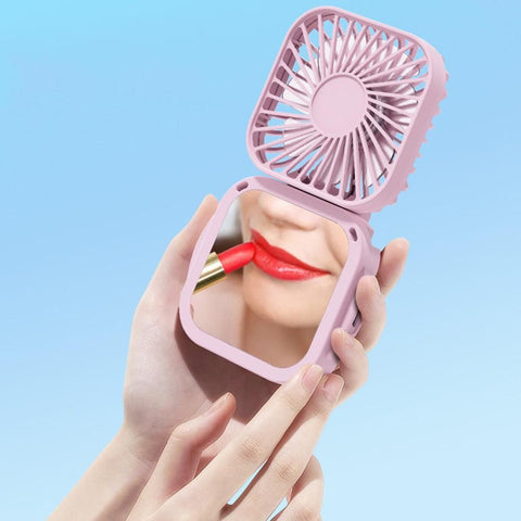 Mini Foldable Neck Hanging Fan Portable USB Rechargeable Personal Cooler Pink