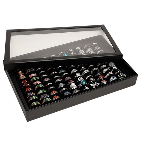 100 Slots Jewelry Ring Display Organizer Tray Case
