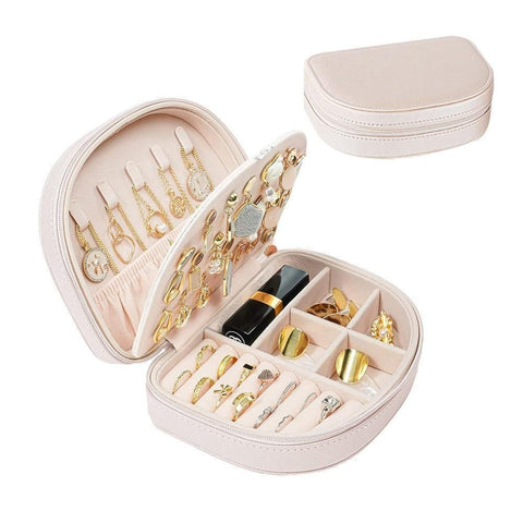 Portable Double Layer Jewelry Organizer Box PU Leather Jewelry Storage Case Black