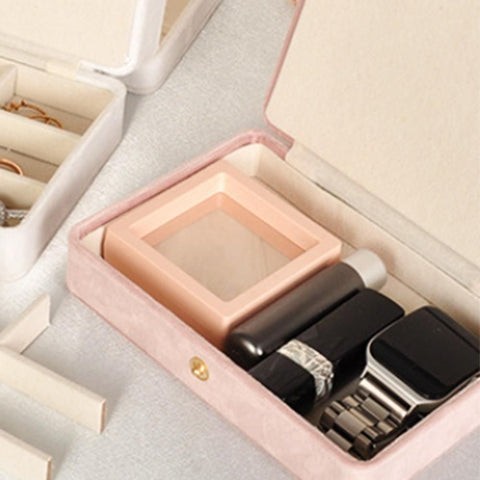 Portable Jewelry Box Storage Organizer for Rings Necklaces & Earrings Pink