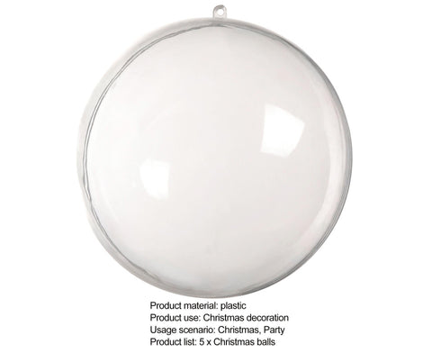 5Pcs Xmas Ball Transparent Fillable Shatterproof-9cm
