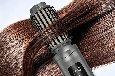 2 in 1 Cordless Hair Straightener Brush Curling Iron with LCD Display-Grey
