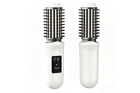 2 in 1 Cordless Hair Straightener Brush Curling Iron with LCD Display-Grey