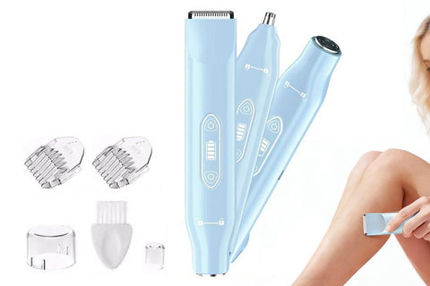 3-in-1 Electric Shaver Nose Hair Trimmer for Face Body Bikini Underarm and Legs - Black