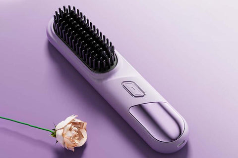 Cordless Hair Straightener Brush Mini Hot Comb for Women Anti-Scald Protection -Purple