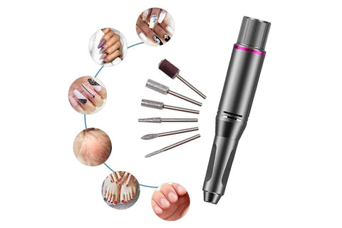 Electric Manicure Tools Kit File Machine Cordless Nail Drill Trimmer Nail Grind Trim Polish-Gray