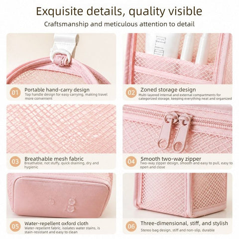 Stand-Up Breathable Mesh Toiletry Organizer, Multifunctional Waterproof Travel Cosmetic Bag, Travel Cosmetic Bag - Gray