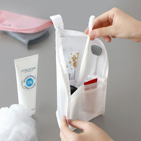 EVA Mesh Travel Toothbrush Organizer, Portable Toiletry Pouch, Multifunctional Organizer for Toothpaste, Eyebrow Pencils, and Lipstick - Pink