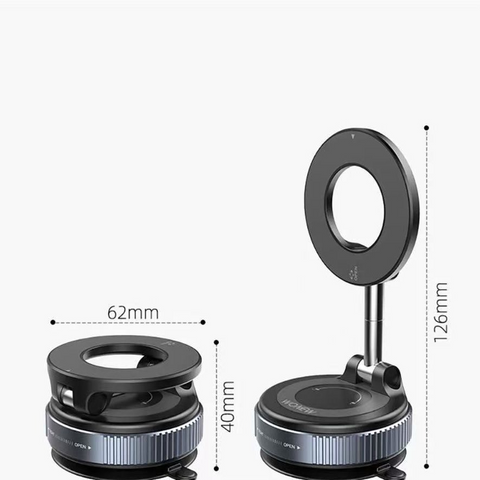 Vacuum and Magnetic Car Phone Mount, 3-Axis Foldable and Rotating Navigation Mount, Residue-Free Universal Desktop/Car Phone Mount - Black
