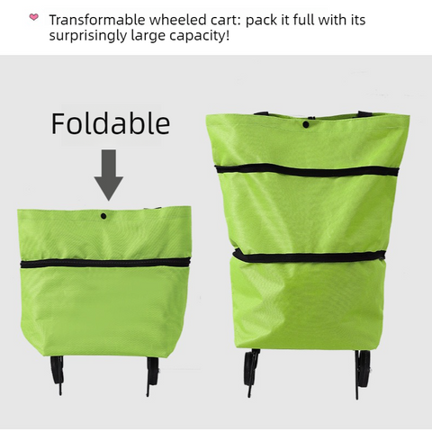 Foldable Shopping Trolley with Wheels, Portable Large-Capacity Oxford Cloth Shopping Cart, Home Delivery Cart - Red