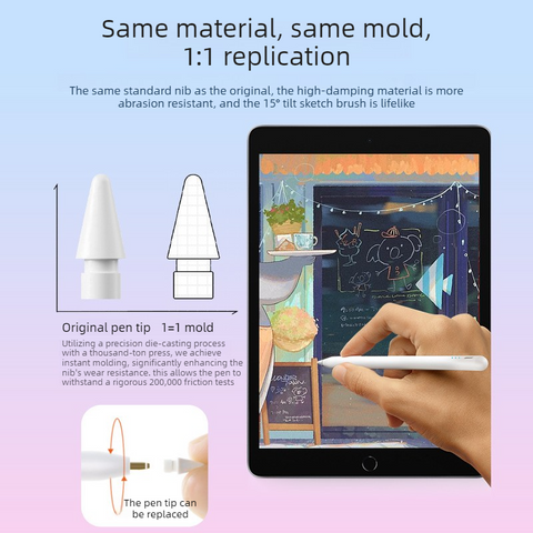 Magnetic iPad Capacitive Stylus, Compatible with Apple Tablets,  Replaceable Tip Drawing and Handwriting Stylus—3 Tips—White