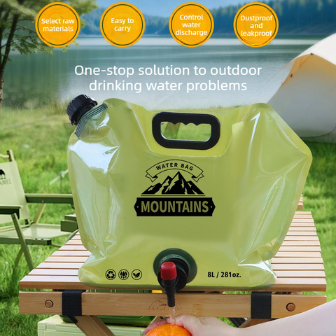 8L Large-Capacity Foldable Outdoor Water Bag,Built-in Faucet, Portable Camping and Travel Water Bag - Khaki
