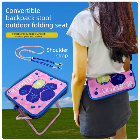 Portable folding camping chair,  versatile folding chair for outdoor fishing, waiting in line, and picnics - Pink Blueberry Pa