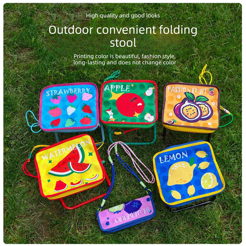 Portable folding camping chair,  versatile folding chair for outdoor fishing, waiting in line, and picnics - Blue Lemon Patter
