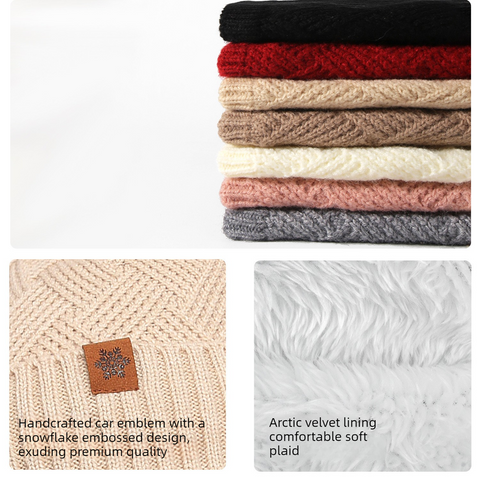 Women's Fashionable Winter 3-Piece Set: Knit Hat, Scarf, and Gloves.  A must-have for outdoor skiing and cycling - Khaki