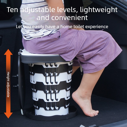 Outdoor Foldable Portable Toilet, Emergency Toilet Seat, Portable Camping Toilet Stool with Height Adjustment - Black
