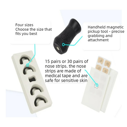 Square Magnetic Nose Clip Set - Anti-Snoring Nasal Strips - Breathing Aid for Sleep and Exercise - Black