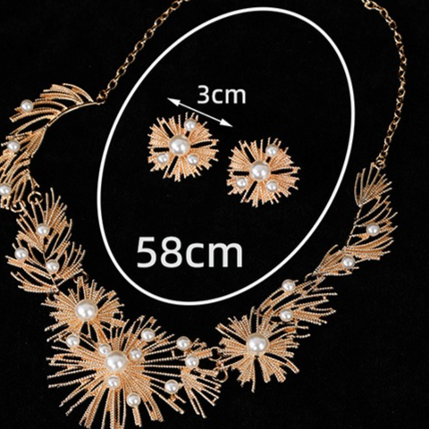 Affordable Luxury Vintage Firework Feather and Faux Pearl Necklace and Earring Set, Accessories for Bridal and Evening Gowns