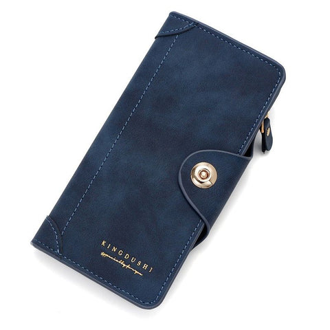 Vintage-style matte magnetic snap wallet, multiple card slots, unisex, coin pocket and ID storage pouch - Blue