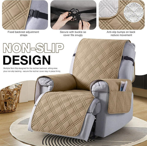 100% Waterproof Triple-Line Quilted Single Armchair Cushion, Non-Slip, Scratch-Resistant, Adjustable - Black-L