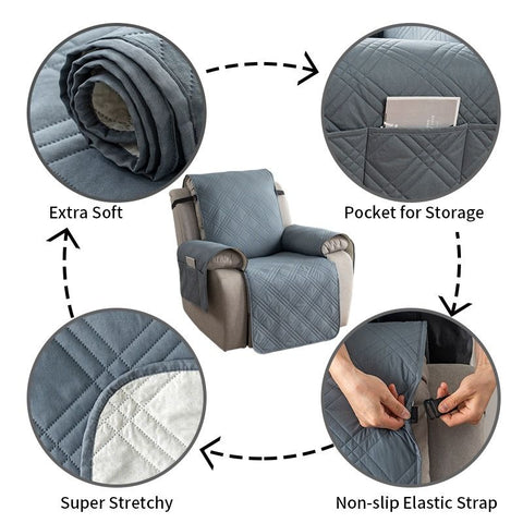 100% Waterproof Triple-Line Quilted Single Armchair Cushion, Non-Slip, Scratch-Resistant, Adjustable - Black-L