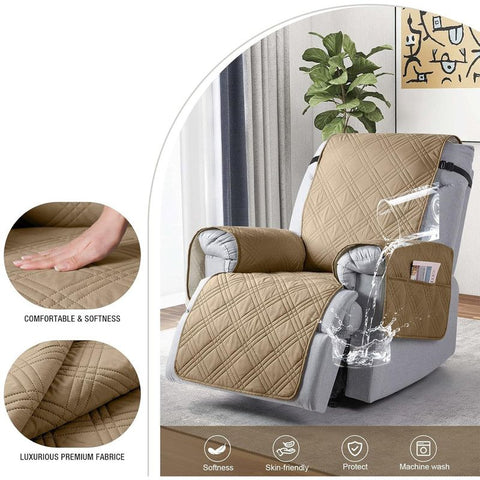 100% Waterproof Triple-Line Quilted Single Armchair Cushion, Non-Slip, Scratch-Resistant, Adjustable - Chocolate Brown-XL