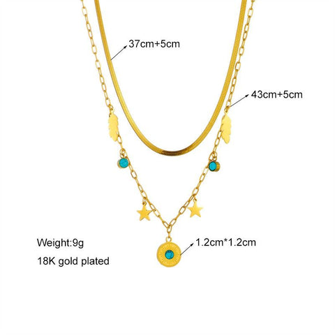 Bohemian-Style Double-Layer Layered Necklace: Gold-Plated Titanium Steel Collar Necklace—Unique Vintage Jewelry for Women