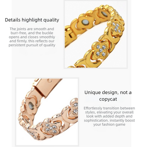 Lucky Clover Magnetic Bracelet with Free Heart Ring Set, Simple Everyday Women's Bracelet - Gold