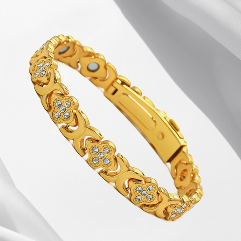 Lucky Clover Magnetic Bracelet with Free Heart Ring Set, Simple Everyday Women's Bracelet - Gold