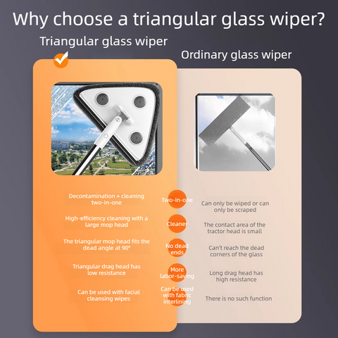 Telescopic Triangle Cleaning Mop with Squeegee, 2-in-1 Window Cleaner with 2 Replacement Pads