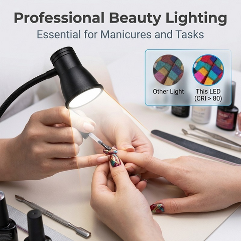 Clip-On LED Desk Lamp, 3 Color Modes & 3 Brightness Levels, Flexible Gooseneck Eye-Caring Light for Study, Manicure, Photography