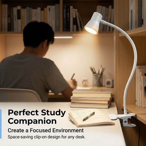 Clip-On LED Desk Lamp, 3 Color Modes & 3 Brightness Levels, Flexible Gooseneck Eye-Caring Light for Study, Manicure, Photography
