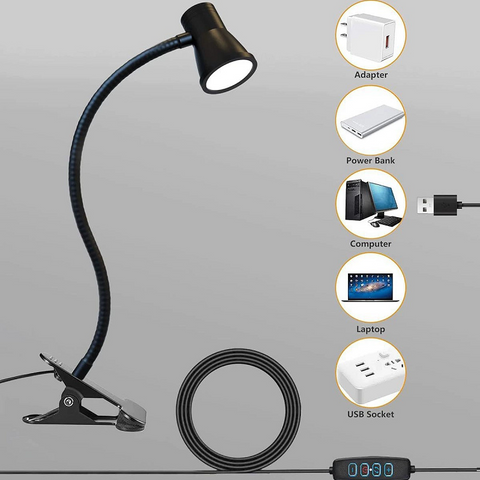 Clip-On LED Desk Lamp, 3 Color Modes & 3 Brightness Levels, Flexible Gooseneck Eye-Caring Light for Study, Manicure, Photography