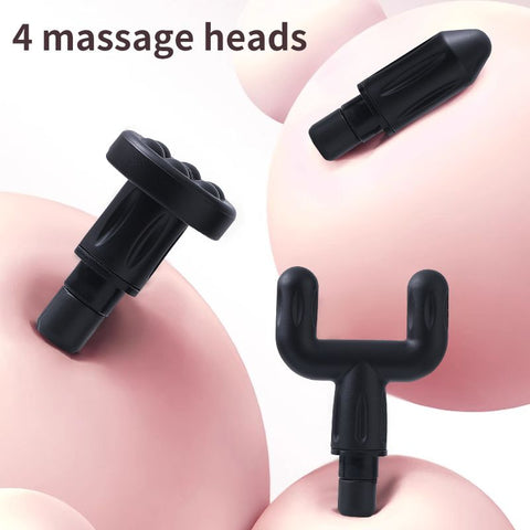 White - Portable Mini Fascia Gun with 4 Massage Heads, Type-C Rechargeable Low-Noise Handheld Percussion Massager for the Gym